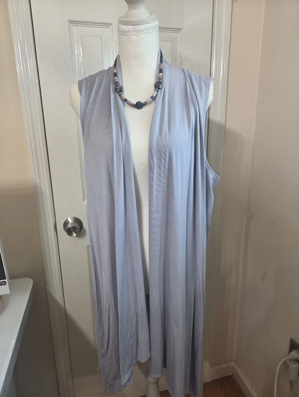 Azules Light Gray Draped Sleeveless Duster